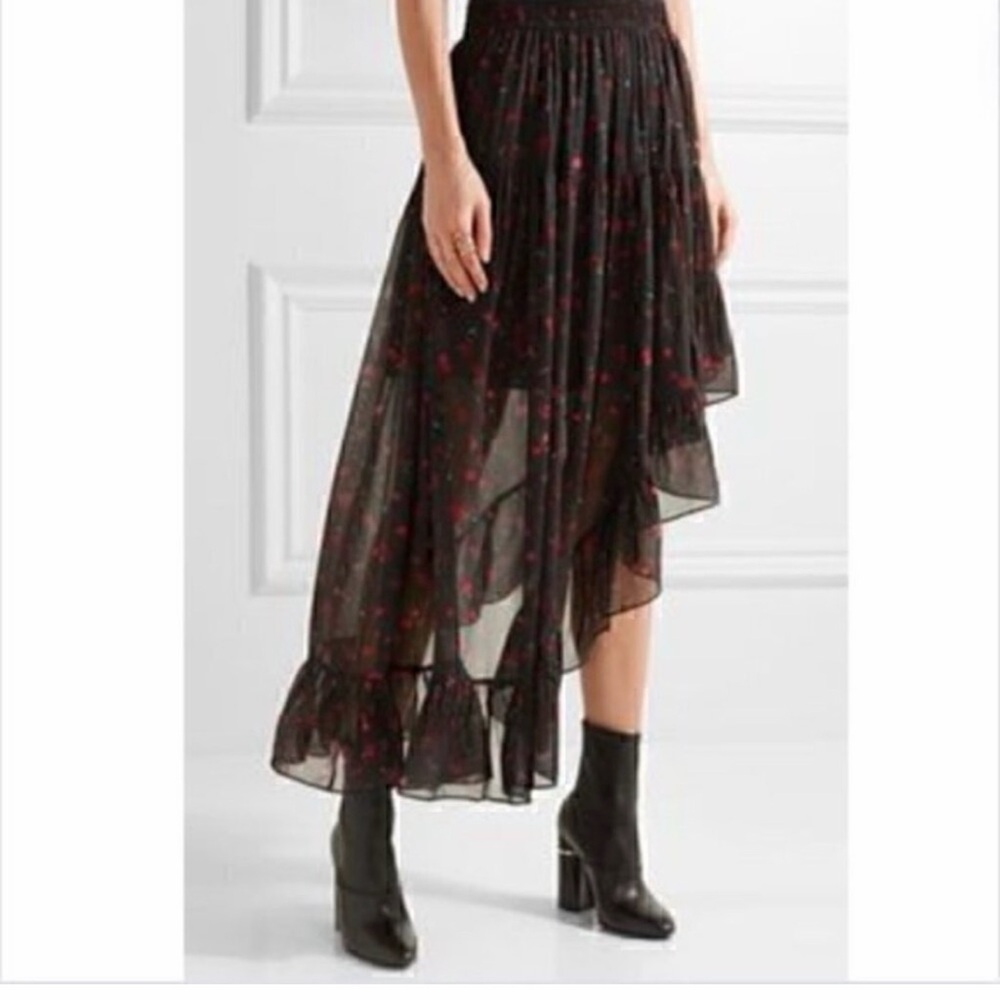 IRO Black and Red Asymmetrical Skirt